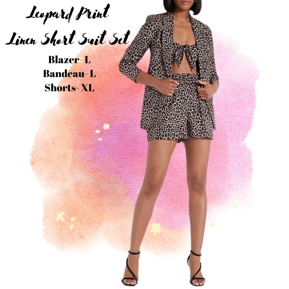 Leopard Print Linen-Blend Short Suit Set